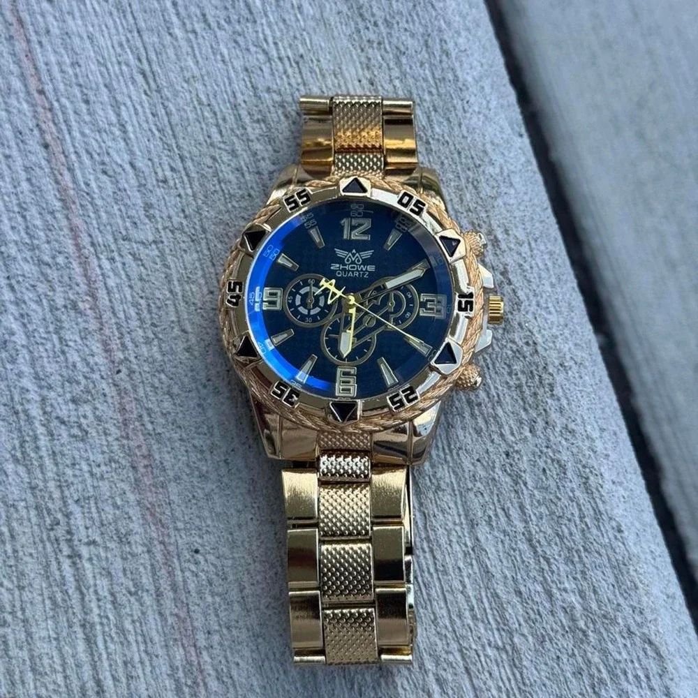 Gold Blue Skeleton Watch